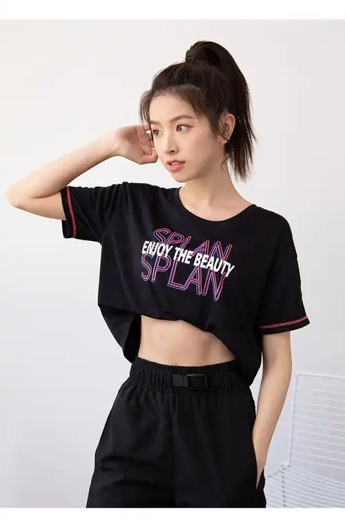 唤醒马甲线宽松遮肉瑜伽服上衣女网红字母健身衣夏季薄款运动罩衫蜜桃