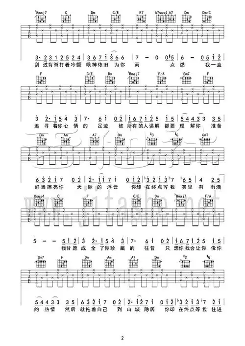 王菲你在终点等我吉他谱原版编配弹唱谱