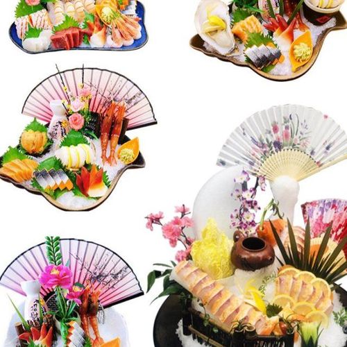 酒店刺身摆盘冷菜点缀花草创意菜肴盘饰刺身扇子海鲜姿造装饰品