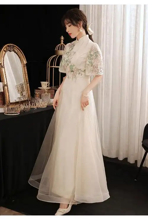 黄花地艺考礼服女学生改良旗袍晚礼服女2022新款中国风主持人宴会优雅