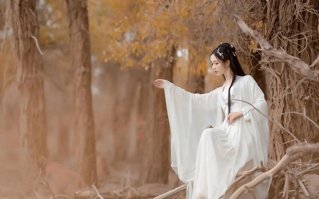 白衣古风美女唯美写真桌面壁纸