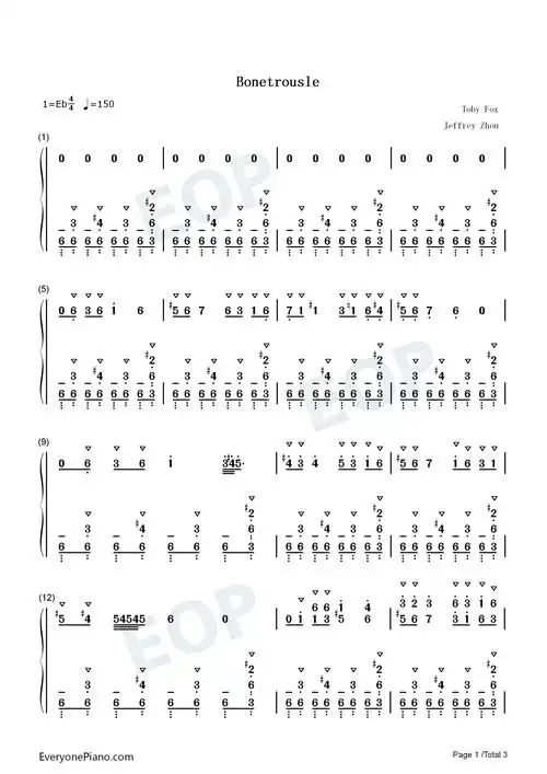 bonetrousle-undertale插曲-传说之下双手简谱预览1