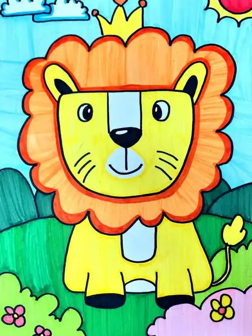马克笔儿童画今日主题小狮子