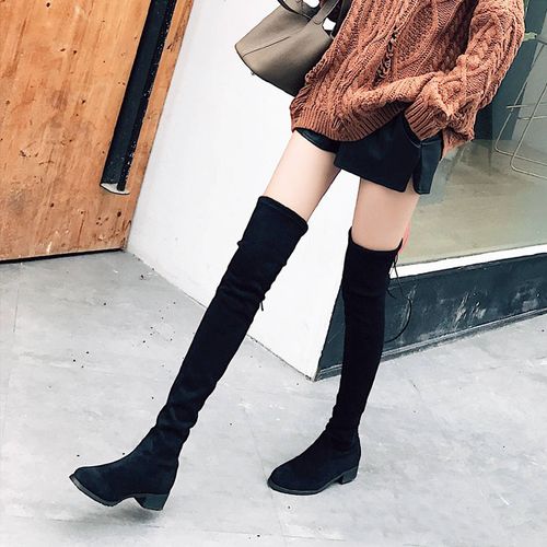 网红平底长筒靴女过膝靴小辣椒弹力靴显瘦2021新款高筒靴冬季长靴