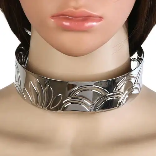 欧美时尚朋克金属项圈 夸张平面花纹短项链 速卖通热卖款现货批发