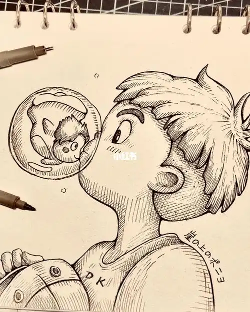 "#波妞喜欢宗介  #悬崖上的金鱼姬  #宫崎骏  #速写打卡记录  #速写