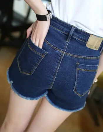 夏尔维纳2018夏季高腰弹力牛仔短裤女边流苏修身显瘦薄款牛仔裤超薄