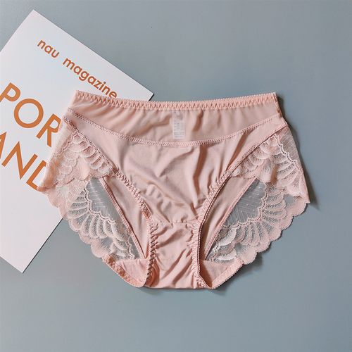 冰丝内裤女无痕中腰性感蕾丝包臀大码弹力丝滑镂空舒适柔软三角裤