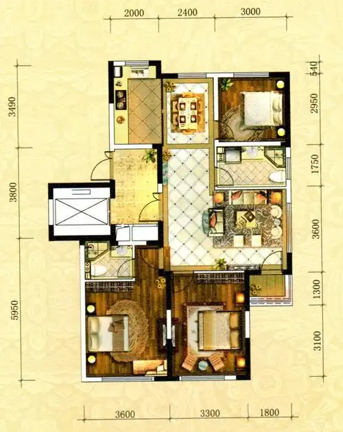 南京田园风格130平米设计方案 三室两厅两卫户型图_装信通网