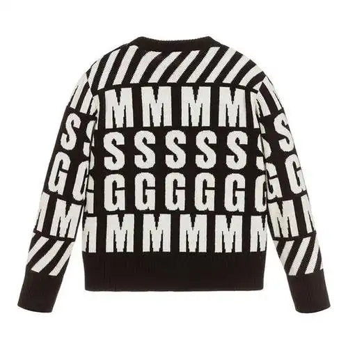 msgm儿童黑色白色混纺白色logo英文字母图案时尚毛衣2164011009