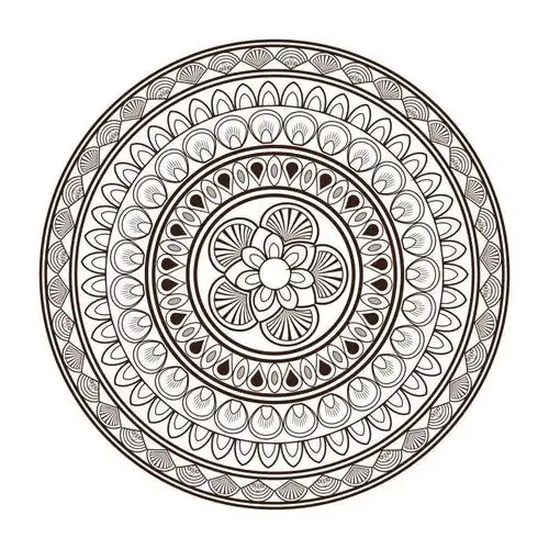 黑白圆形装饰线条曼荼罗图标矢量插图