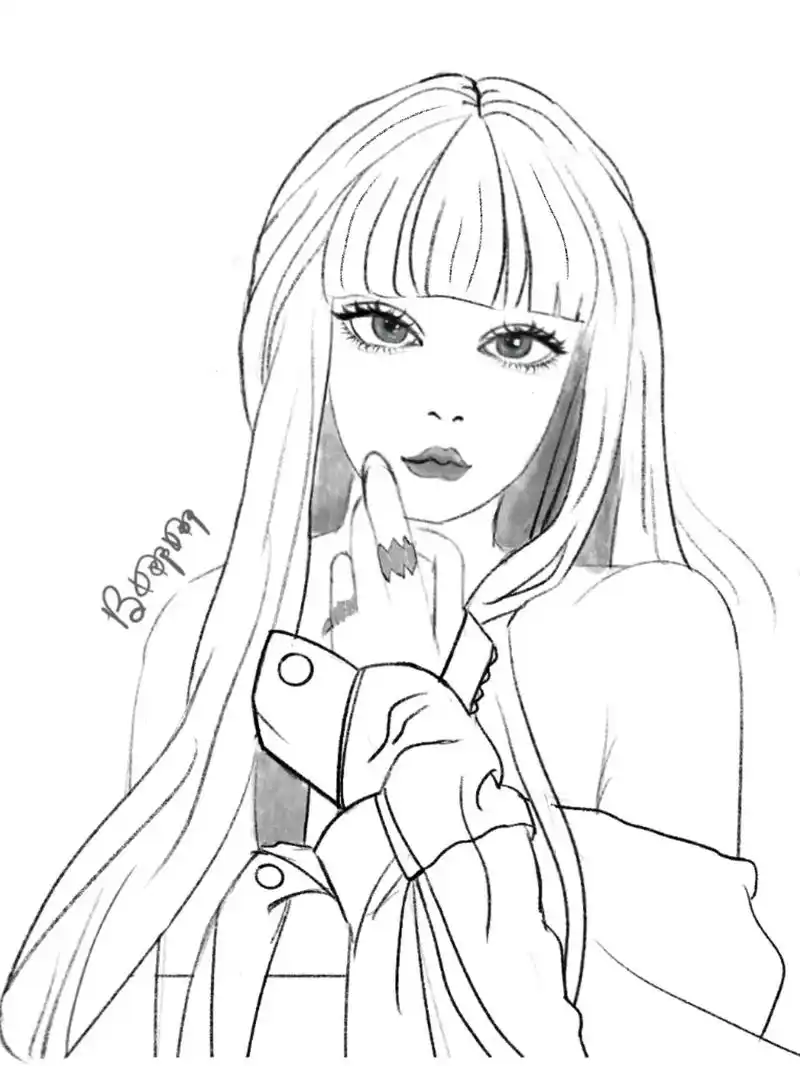 少女头像线稿9/100 #procreate绘画 #画画练习 - 抖音