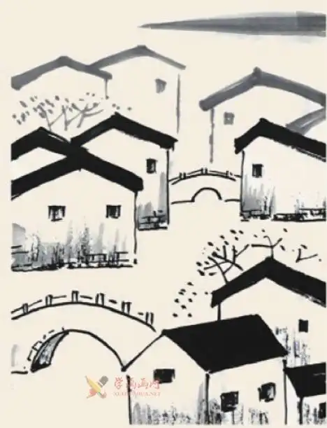 儿童国画入门小桥流水人家的画法