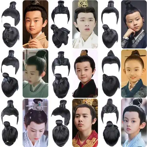 热销男童假发套_儿童古装假发男童马尾手钩整顶头套发髻少爷武侠风cos