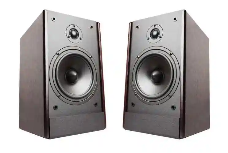 白色背景下的一对黑色音响