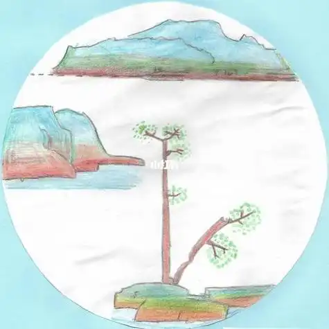 彩铅山水画,彩铅风景画,中小学彩铅装饰画学生的山水画黑白山水画琢玉