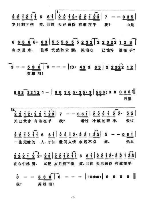 英雄泪刘虞瑞词陈大力曲