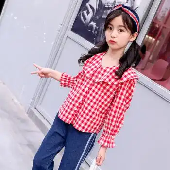 2018新款女童衬衫秒装5五六6七7八8九9十10-12岁小女孩长袖衬衣春秋季