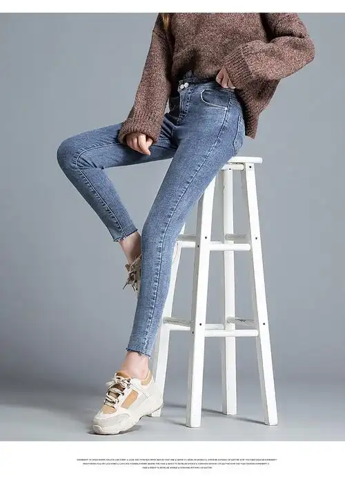 顶奢 牛仔裤女2019春款新款女装裤子大码女士韩版小脚裤女裤春秋高腰