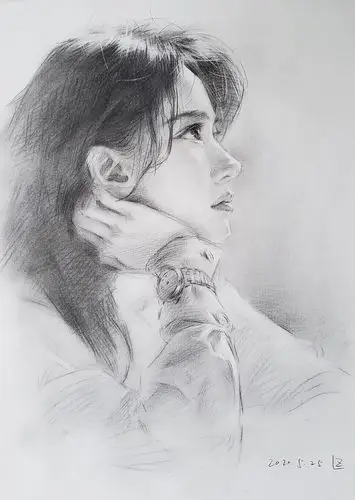 女子全侧肖像素描 |纯艺术|绘画|张临 - 原创作品 - 站酷 (zcool)