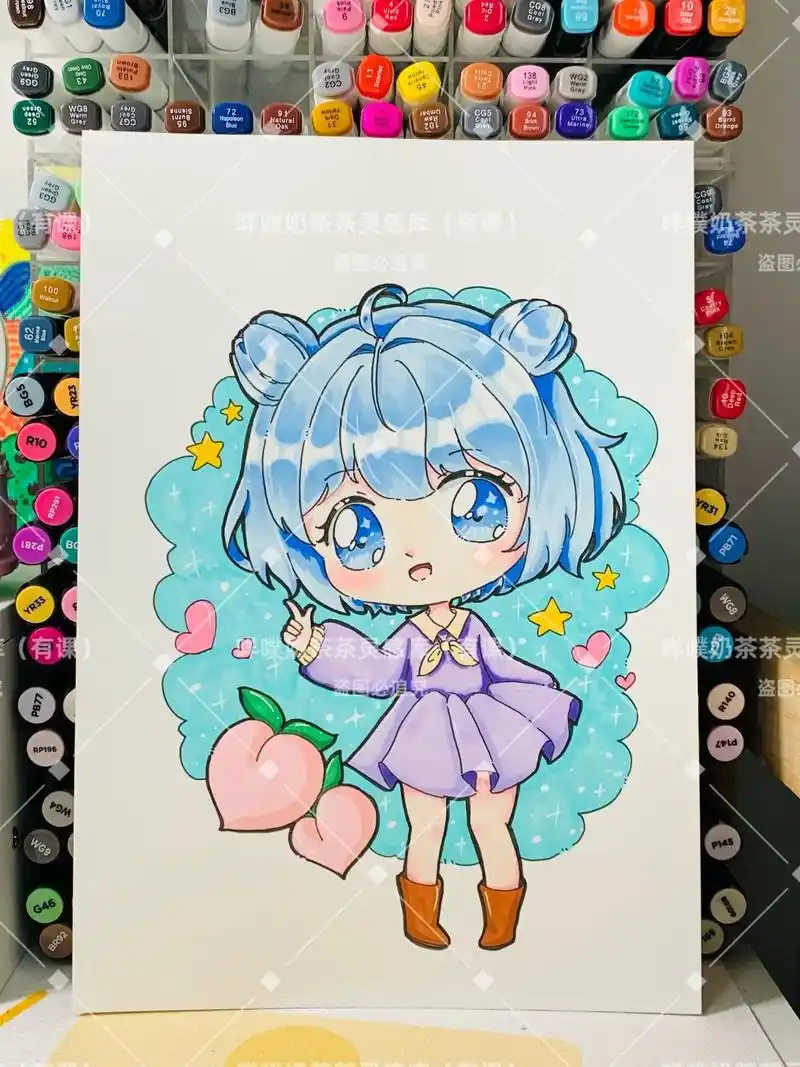 q版动漫可爱人物卡通形象/马克笔绘画分享.#原来画画这么好玩 - 抖音