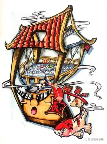 视觉传达考研手绘临摹素材|从黑白图案到海报插画1000例