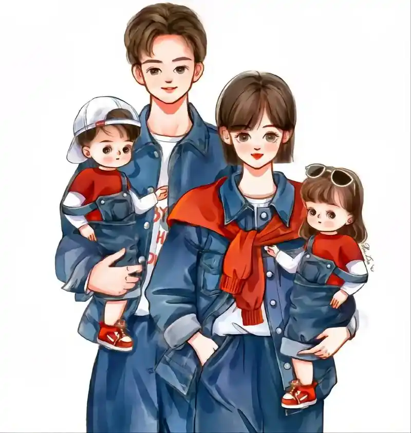 一家四口插图漫画一儿一女 - 抖音