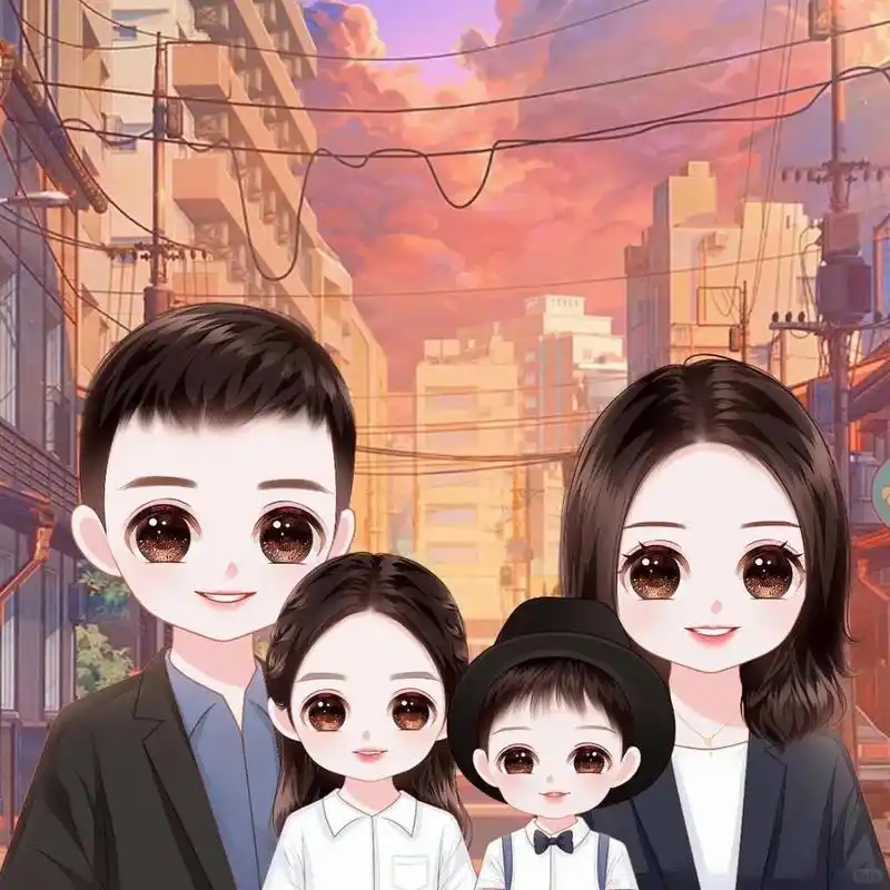 你发图我来画|卡通全家福|一家四口头像