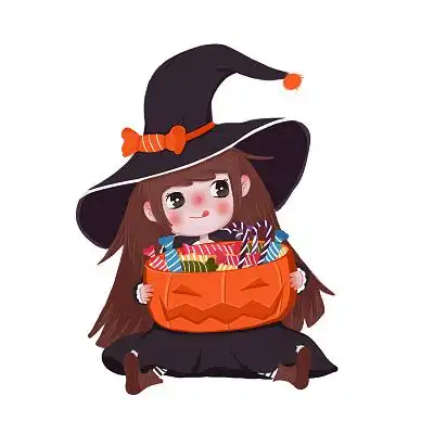 万圣节女巫女孩人物可爱南瓜糖果元素卡通万圣节魔法师插画素材png
