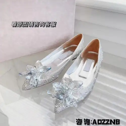 jc水晶鞋 高定水钻花朵尖头平底鞋时尚宴会女鞋婚鞋伴娘鞋高跟鞋