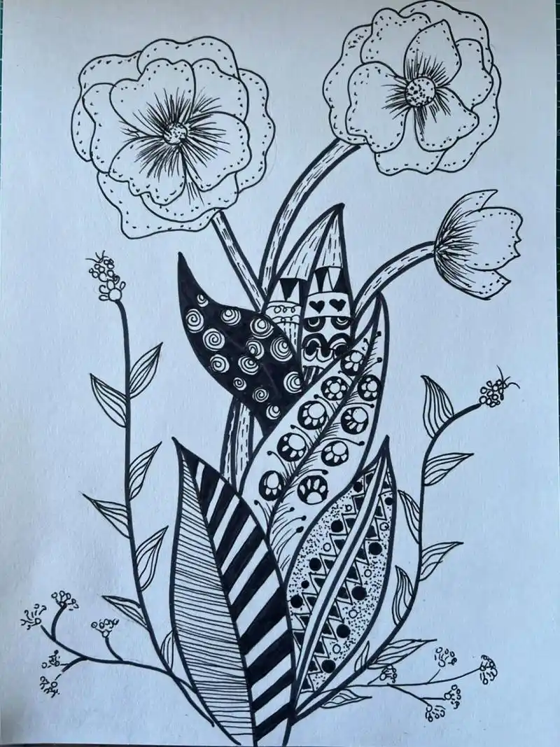 黑白装饰画 植物线描 7815929591979099