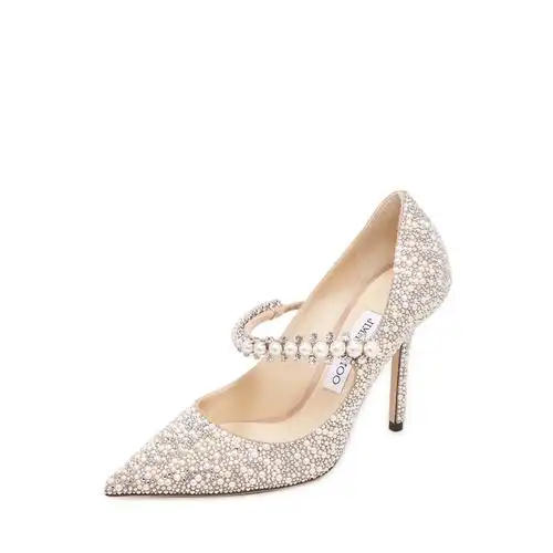 自营jimmychoo羊皮皮革珍珠亮钻钻饰婚鞋凉鞋时装凉鞋