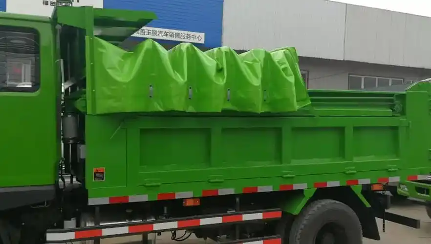 自卸车自动篷布 自卸车加盖圆钢链条伸缩环保篷布