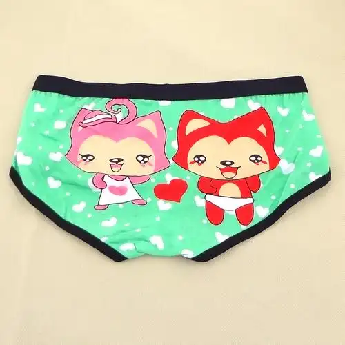 1093绿色卡通小阿狸情侣纯棉女士内裤 三角裤批发 莱卡棉一件代发
