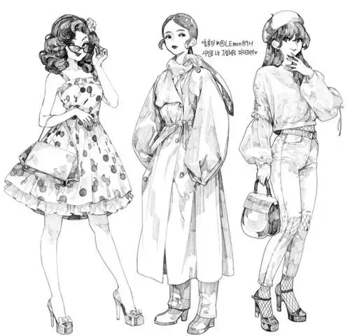 【绘画参考】女生全身手绘线稿绘.