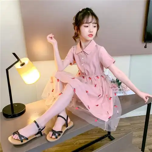 王国女童短袖连衣裙夏装2021新款中大童洋气夏天衣服十岁女孩公主裙子