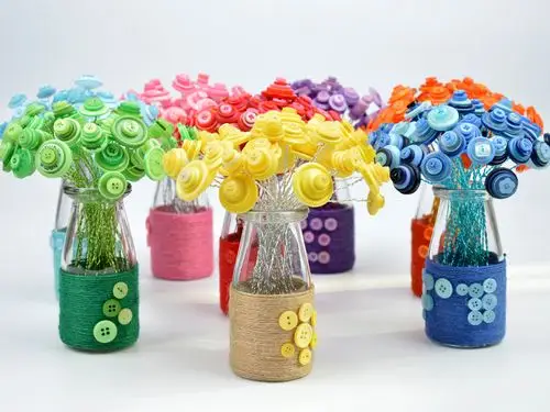 新品创意diy纽扣花束 手工制作 粘贴纽扣花 幼儿园手工课材料包