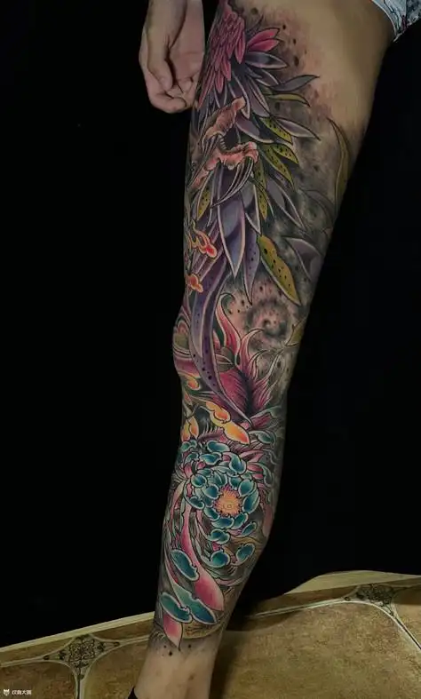 新传统花腿凤凰_腿部新传统纹身图案大全 - 纹身大咖