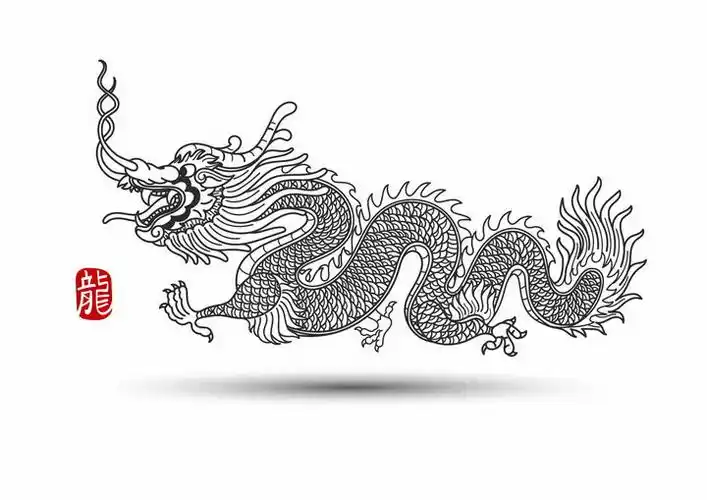 黑色线条手绘风格五爪龙中国龙神龙图案png图片免抠矢量素材