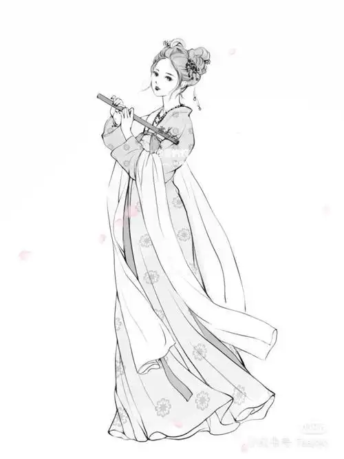 手绘 古装 女子古风美人 手绘线稿 女生头像 插画壁纸抱着必须是优雅