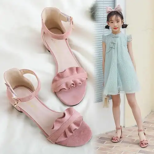 2022夏季新款女童凉鞋黑色中大童时尚儿童高跟鞋韩版小女孩公主鞋