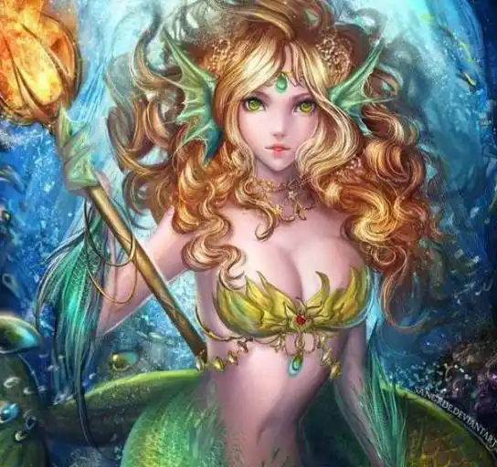 座美眉化身为一名温婉的漂亮的红发美人鱼公主,水蓝色的双眸非常梦幻