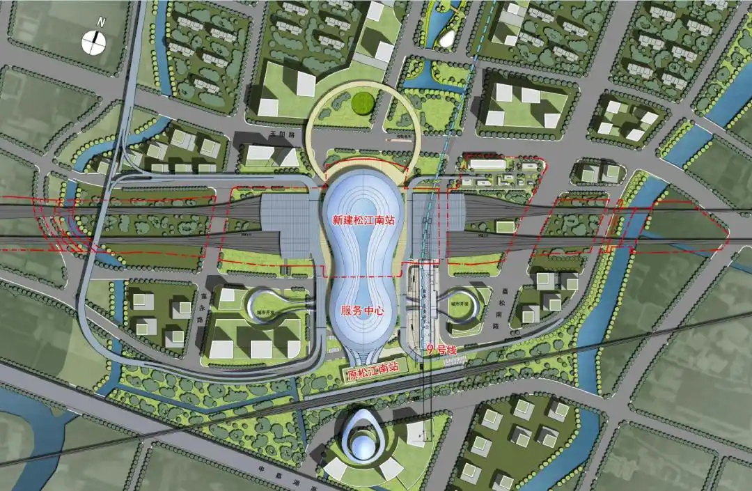 北接新建松江南站,南接既有松江站,总用地面积55605