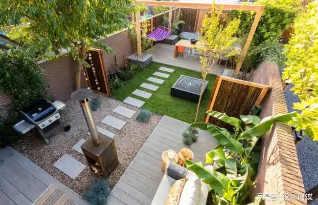 庭院设计把取暖炉搬到花园里再小的花园也得配一个小喷泉