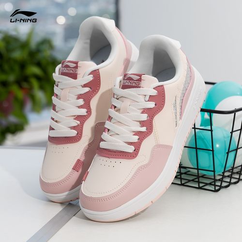 李宁板鞋女款2023春夏季新款粉色女生百搭透气平板休闲运动鞋女鞋