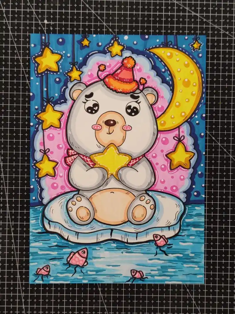 北极熊儿童画北极熊简笔画马克笔儿童画