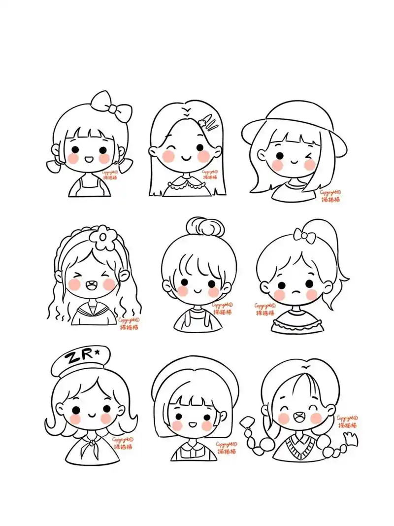 头像简笔画|可爱小头像|黑白简笔画|零基础绘画|可爱小女孩|简单头像