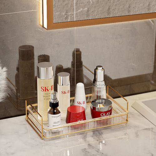轻奢浴室卫生间化妆品置物架厕所洗漱洗手洗脸台面单层收纳盒托盘