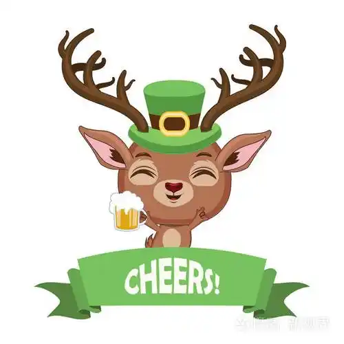马鹿拿着一杯啤酒带有装饰标签