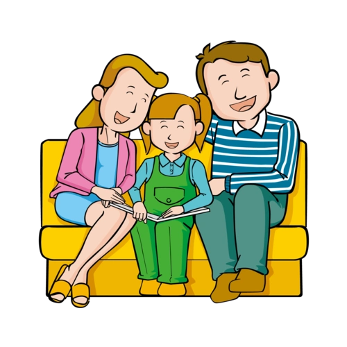 手绘幸福一家人